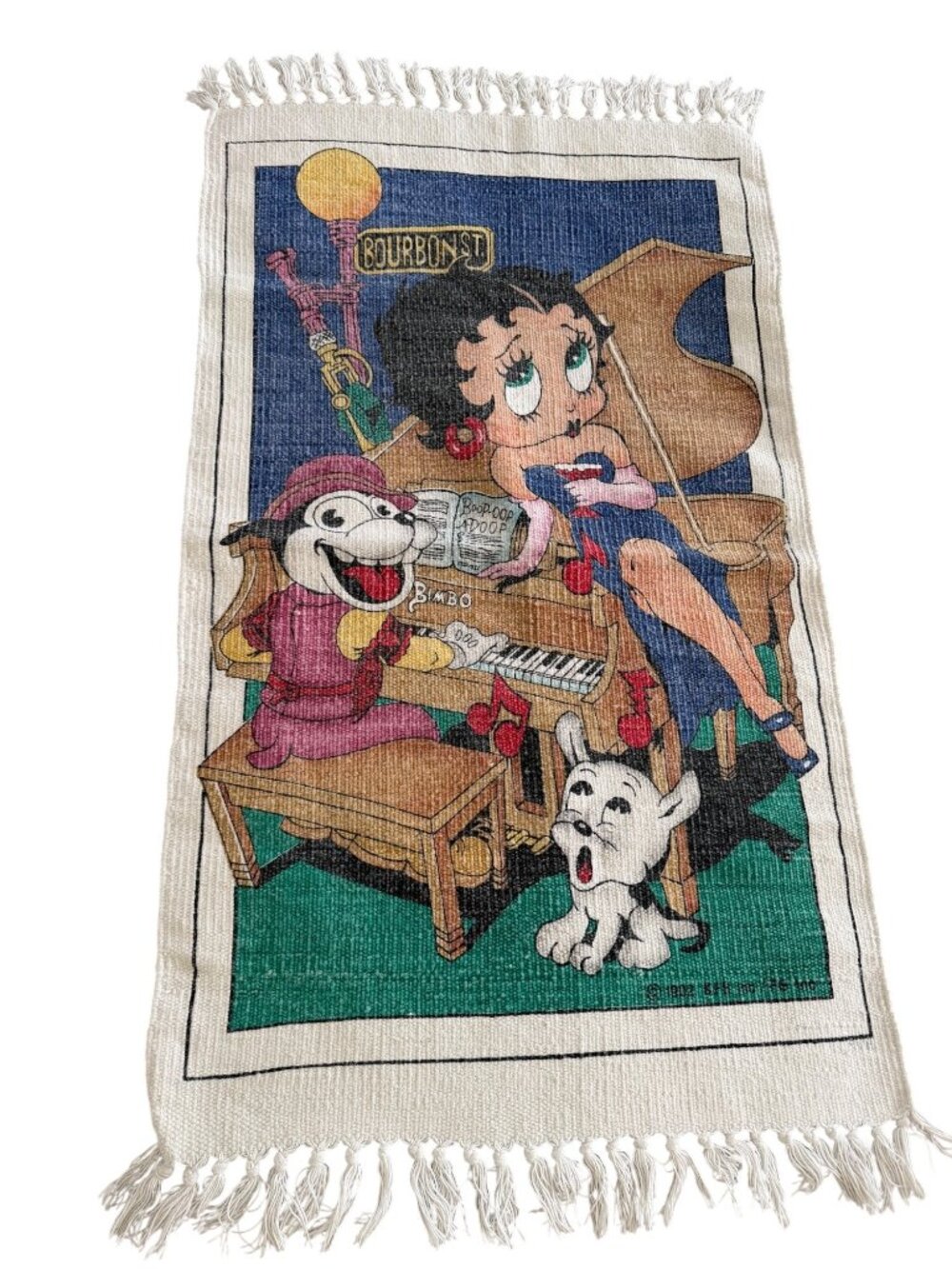 Vintage Rectangular Woven Betty Boop Rug Wall Hanging Multicolor Collectible - Picture 10 of 11